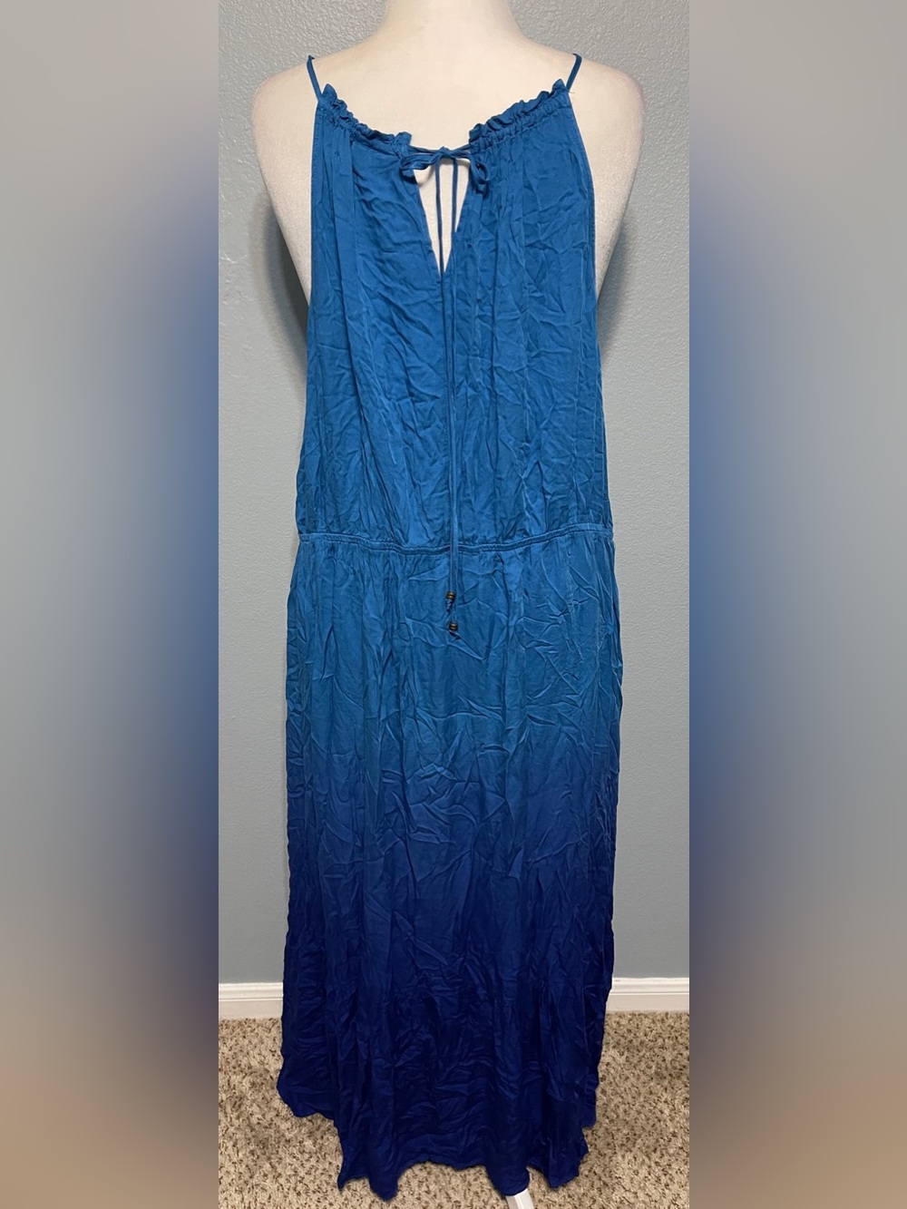 Knox Rose Women's Blue Ombre Halter Sleeveless Maxi Dress 3X Coastal Tiered - Picture 3 of 6